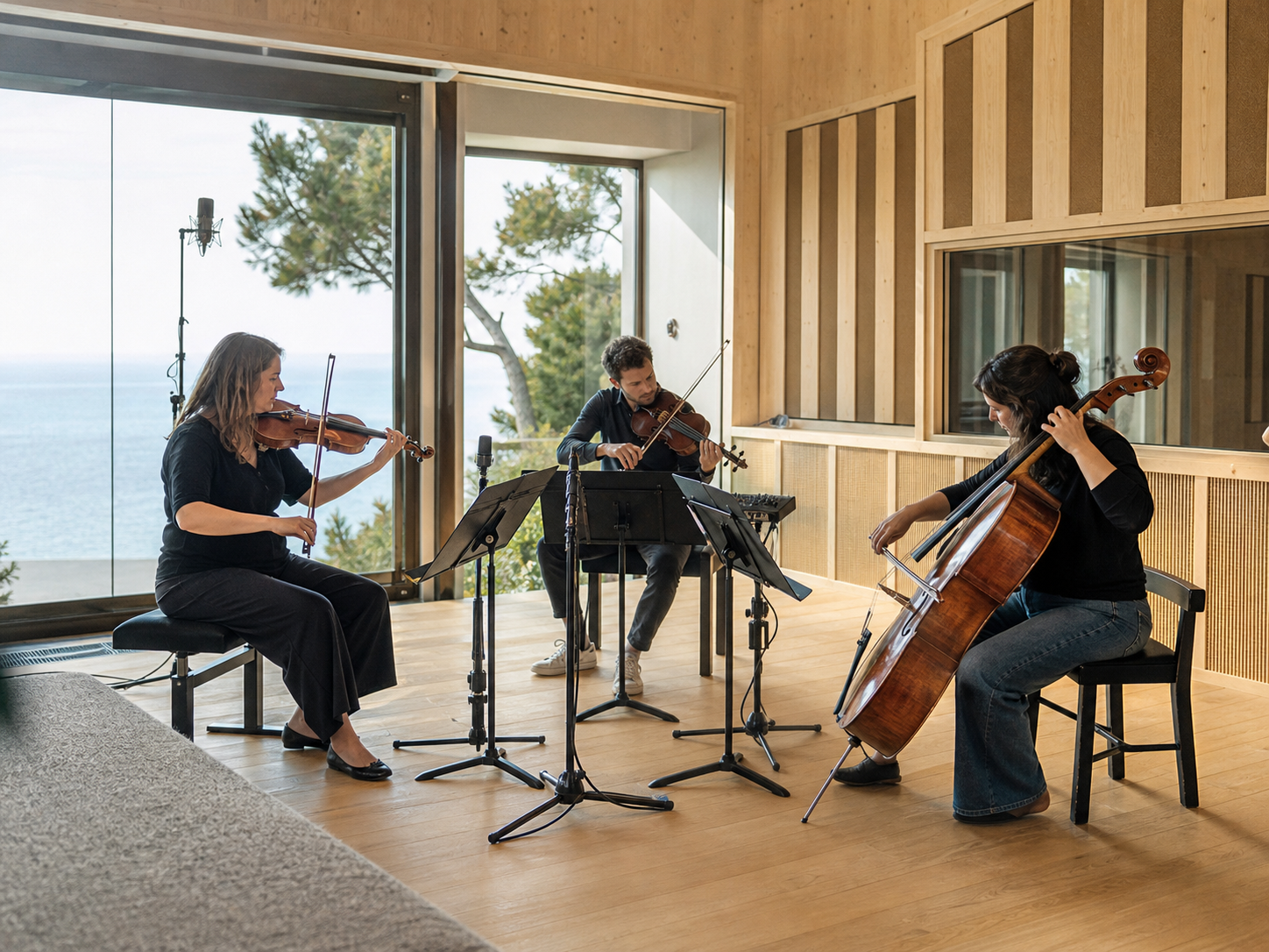 Trio à cordes en enregistrement